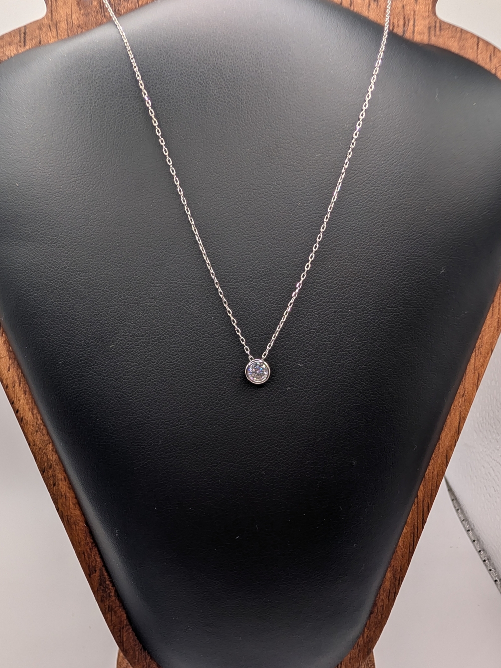 1.00 CTW Moissanite Bezel Pendant Necklace 925 Sterling Silver 16"+2" Solitaire